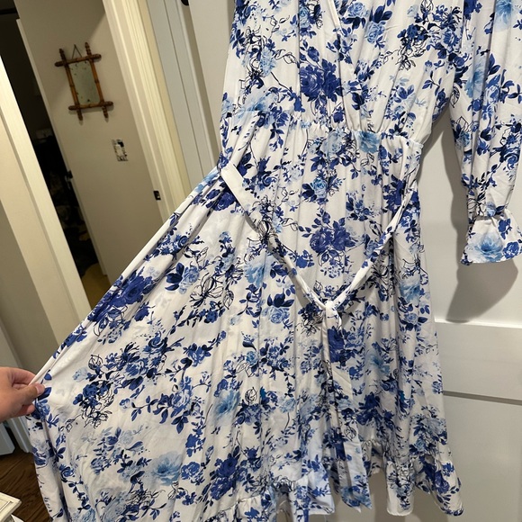 Floral Blue and White Wrap Dress - Picture 3 of 5